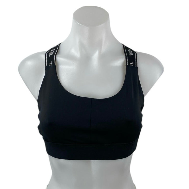 Soulcycle Womens Black Logo Band Cross Strap Yoga Athletic Sports Bra Crop Top M