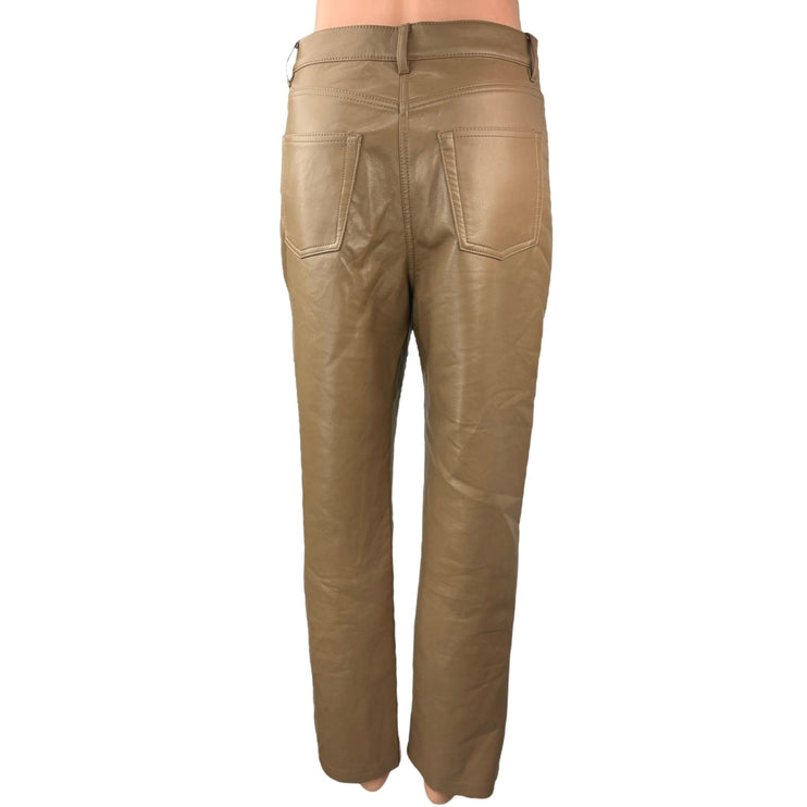 Aritzia Wilfred Women's Tan Faux Leather Vegan High Rise Straight Pants Size 6