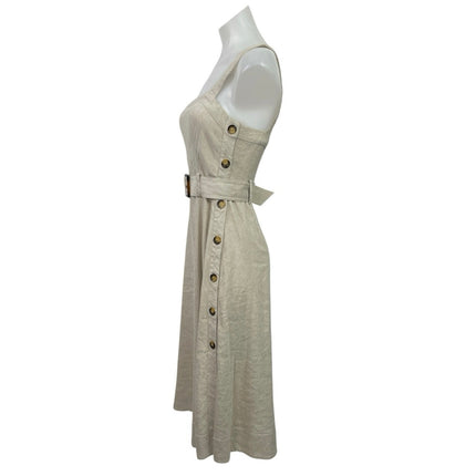 Club Monaco Women's Beige Linen Sleeveless Button Midi Tank Flare A-Line Dress 0