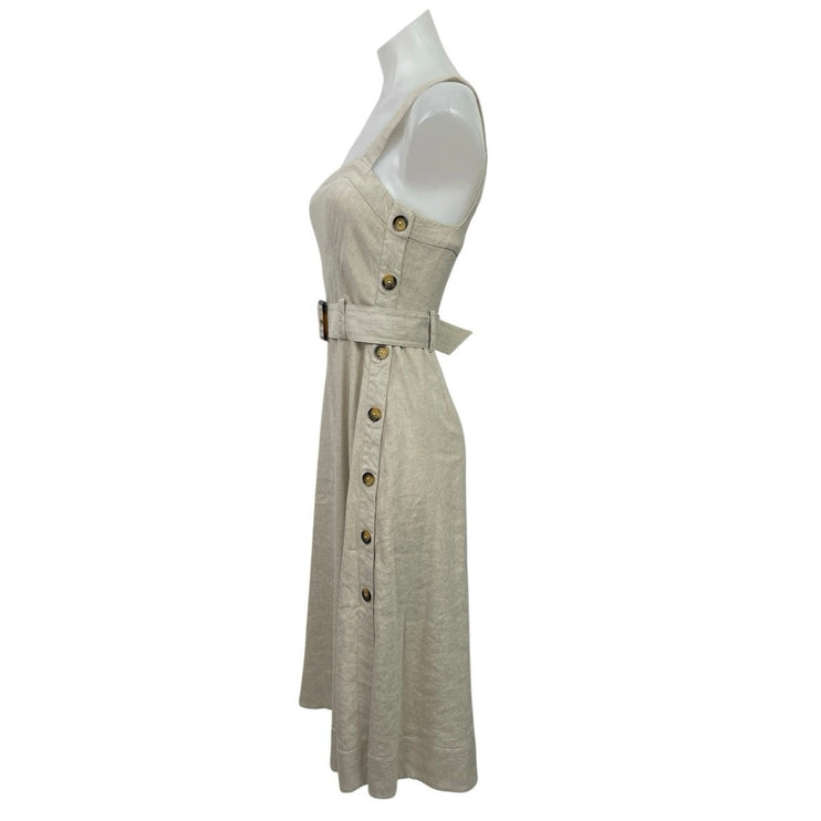 Club Monaco Women's Beige Linen Sleeveless Button Midi Tank Flare A-Line Dress 0