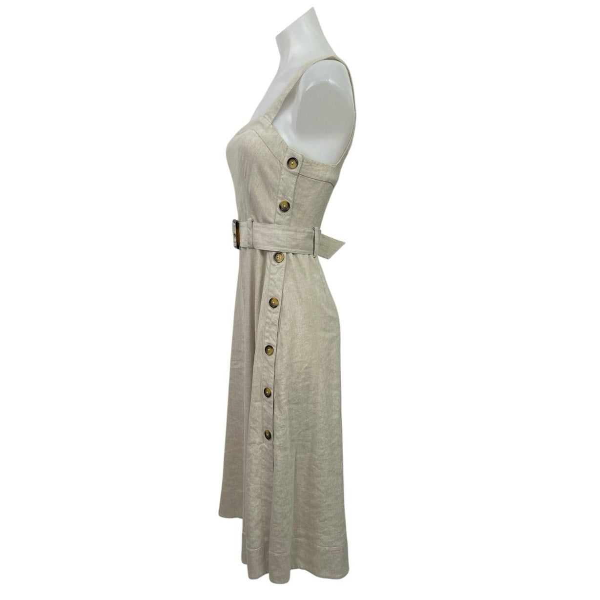 Club Monaco Women's Beige Linen Sleeveless Button Midi Tank Flare A-Line Dress 0