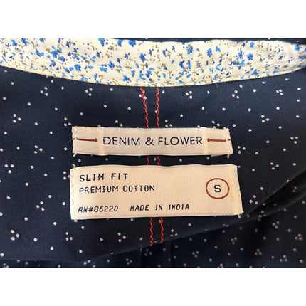 Denim & Flower Men Blue Polka Dots Slim Long Sleeve Button Up Dress Shirt Top S