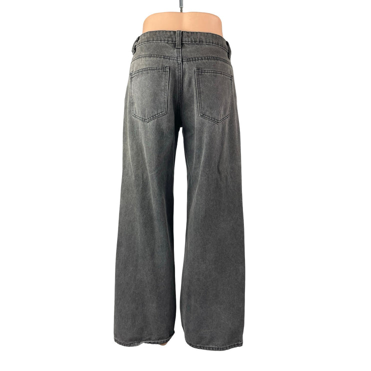 Edikted Women's Black Washed Mid Rise Wide Leg Baggy Palazzo Denim Jeans Size S