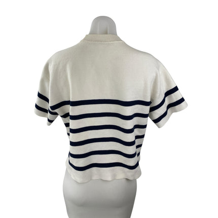 Abercrombie & Fitch White Blue Striped Short Sleeve Mock Neck Sweater Top Sz M