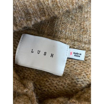 Lush Brown Wool Collared Long Sleeve Button Down Crop Cardigan Sweater Top Sz S