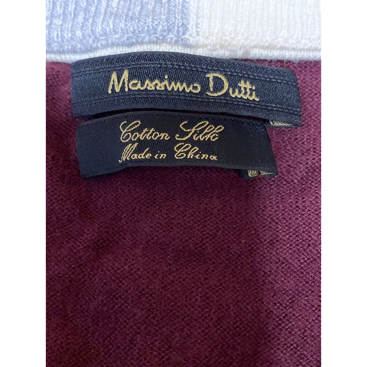 Massimo Dutti Men's Red Silk Elbow Pad V Neck Long Sleeve Sweater Top Size S