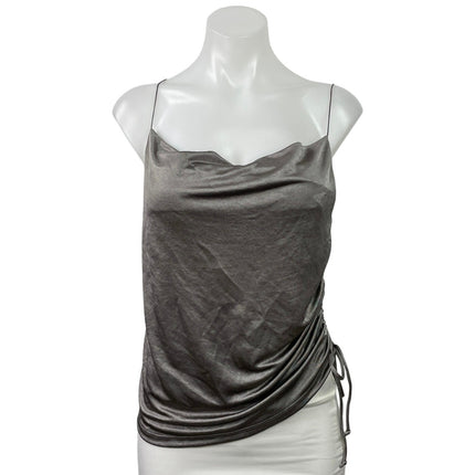 Zara Women's Gray Metallic Sleeveless Cowl Neck Ruched Cami Camisole Tank Top M