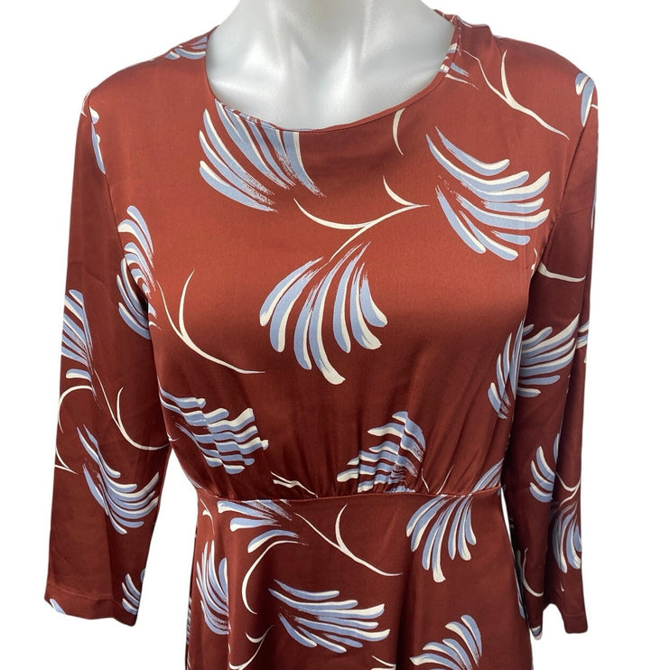 Ann Taylor LOFT Women's Brown Floral 3/4 Sleeve Midi A-Line Fit & Flare Dress 6