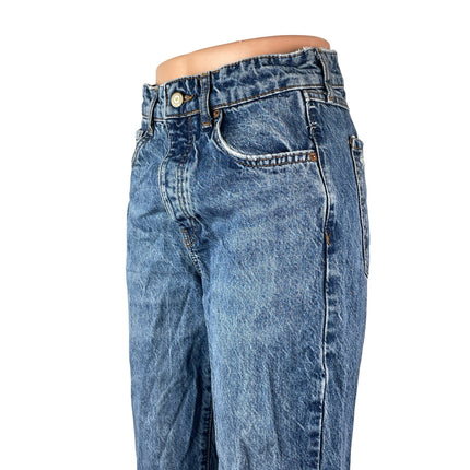 Zara Women's Blue Distressed Hem High Rise Loose Straight Denim Jeans Pants Sz 4