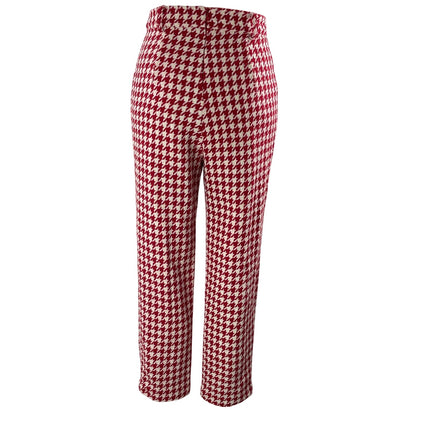 Lovers + Friends Red High Rise Houndstooth Straight Cropped Trousers Pants XXS