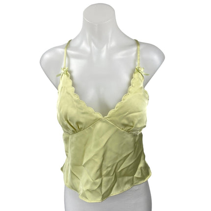 Princess Polly Yellow Silk Satin Sleeveless Scalloped Bow Cami Crop Top Size 8