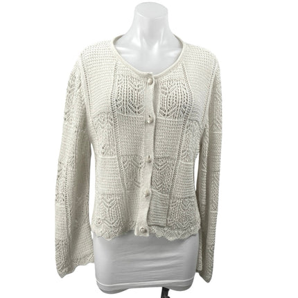 Zara Cream Beige Open Knit Long Sleeve Button Down Cardigan Sweater Top Size S