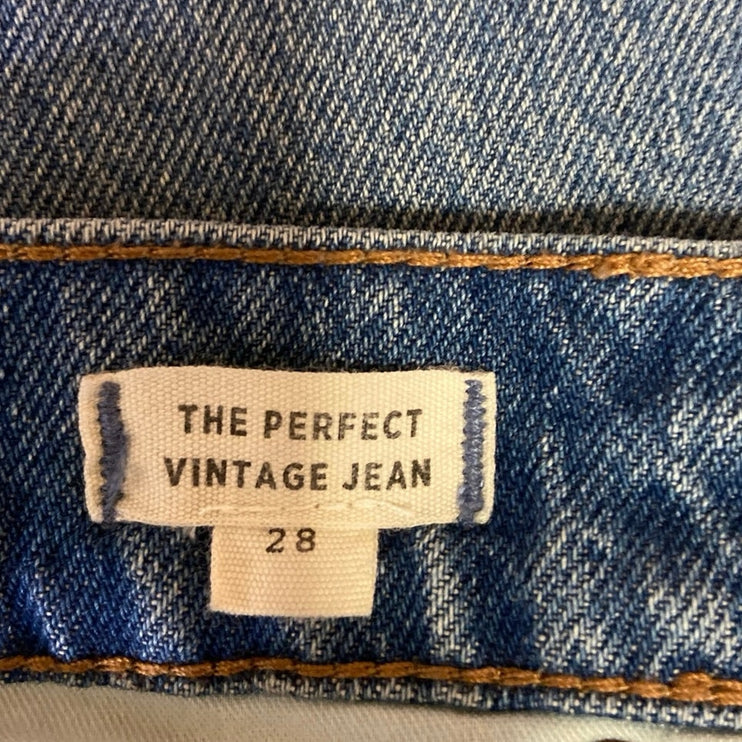 Madewell Blue The Perfect Vintage Tapered Rip Knee High Rise Crop Denim Jeans 28