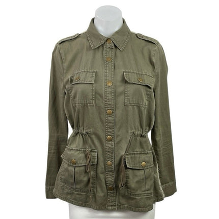 Blu Pepper Green Crochet Back Collared Long Sleeve Shirt Military Coat Jacket S
