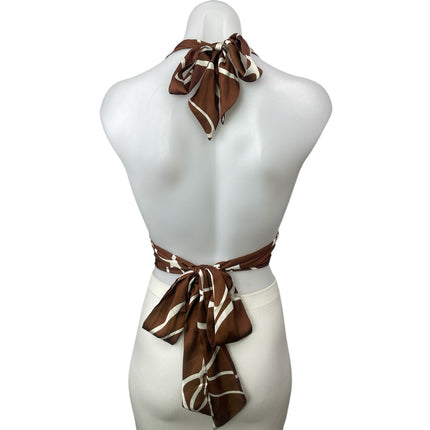 Victoria + Sophia Brown Halter Sleeveless Open Back Plunge V Blouse Crop Top S