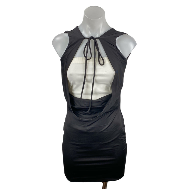 Women's Black Cutout Tie Knot Sleeveless Cowl Layered Mini Bodycon Dress Size S