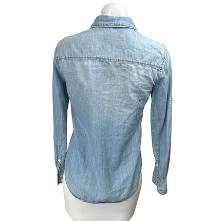 J.Crew Women's Blue Long Sleeve Pocket Button Down Denim Jean Shirt Top Size 0