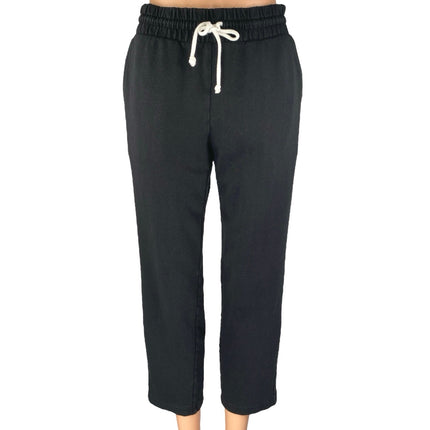 Ann Taylor LOFT Black Elastic Waist Drawstring Straight Leg Trousers Pants Sz XS