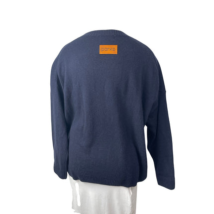Parke Womens Navy Blue Wool Cashmere Long Sleeve Crew Neck Sweater Top Size L/XL