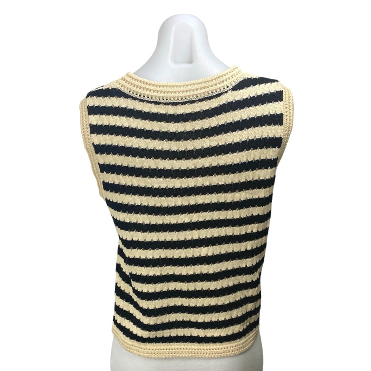 Commense Women's Cream Black Striped Sleeveless Knit Sweater Vest Tank Top Sz L