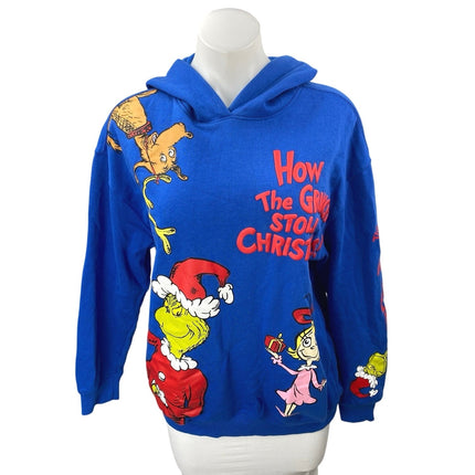 The Grinch Dr. Seuss Women's Blue Graphic Print Hoodie Hooded Sweatshirt Top M