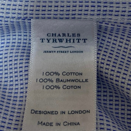 Charles Tyrwhitt Men's Blue Extra Slim Long Sleeve Button Down Shirt Top 15.5/L