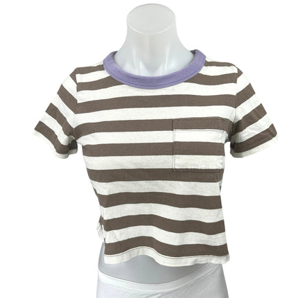 Madewell Women's Green White Striped Short Sleeve Crop Tee T-shirt  Top Size XS