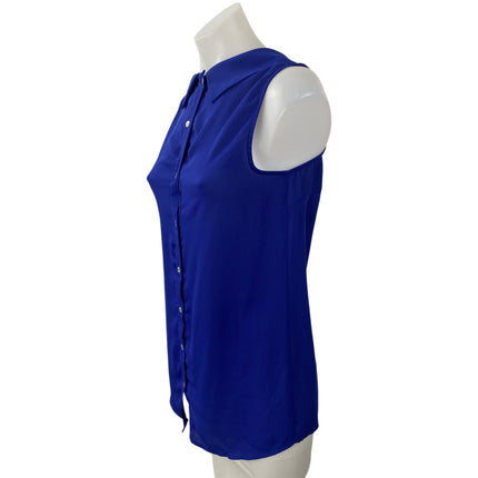 DR2 Women's Royal Blue Sleeveless Button Down Collared Blouse Shirt Top Size XS