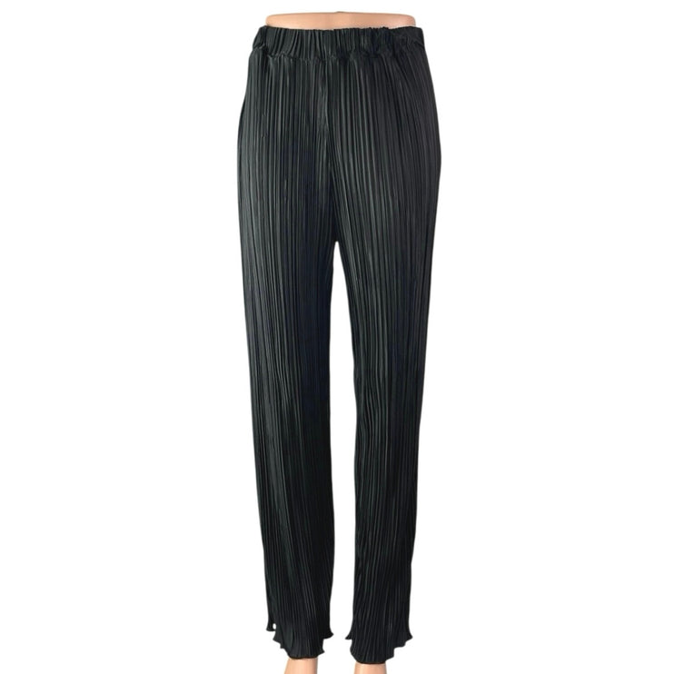 Silk & Salt Womens Black Pleated Elastic High Waist Straight Wide Leg Pants Sz M