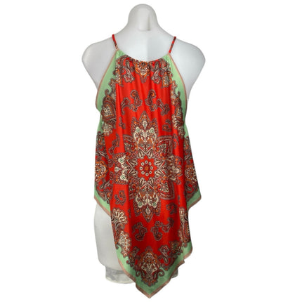 Zara Women's Red Multicolor Sleeveless Asymmetrical Bandana Scarf Tank Top Sz M