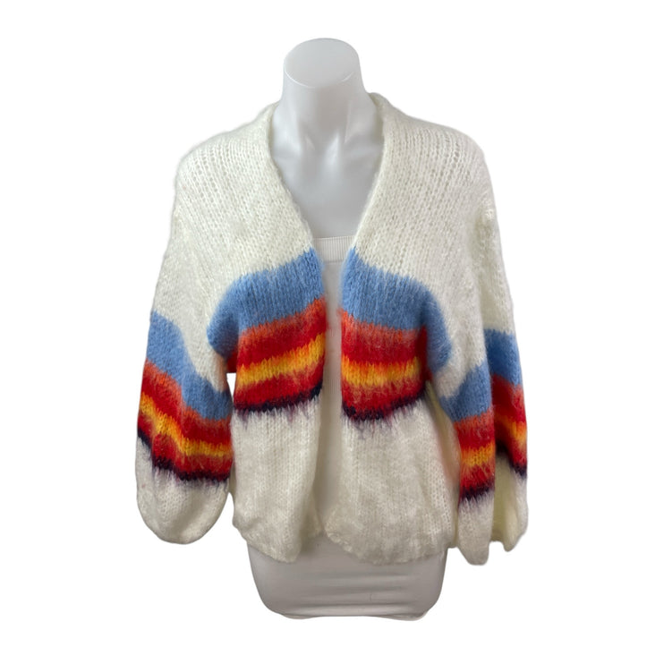 Women's Multicolor Color Block Chunky Knit Balloon Sleeve Cardigan Sweater Top S