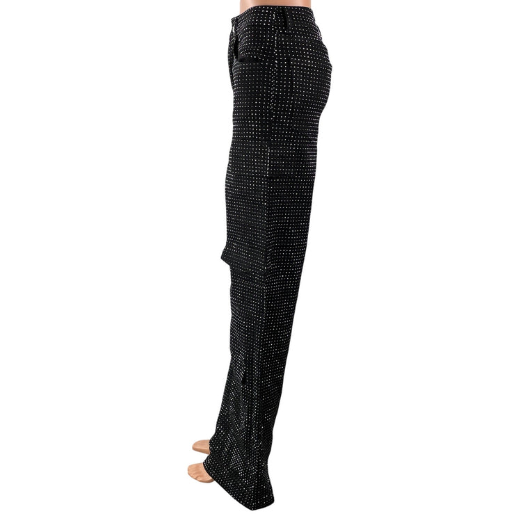 Women's Black High Rise Rhinestone Pocket Straight Leg Cargo Denim Jeans Pants S