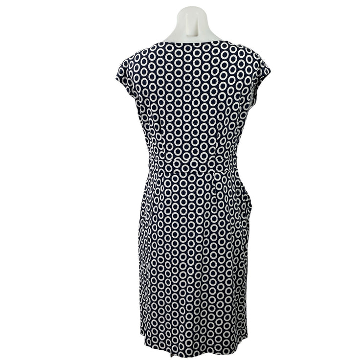 Boden Womens Blue White Polka Dots Short Cap Sleeve Pleated Midi Sheath Dress 8