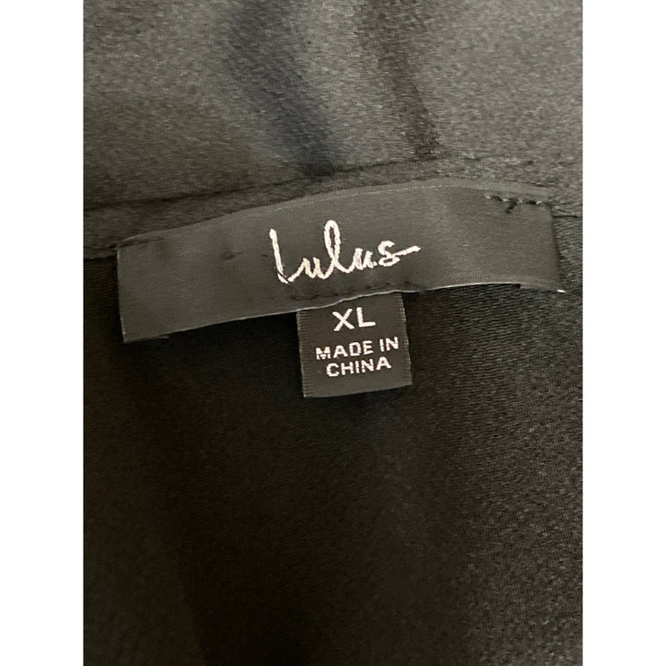 Lulus Women's Black Silky Satin Lace Trim Cowl Neck Sleeveless Cami Tank Top XL