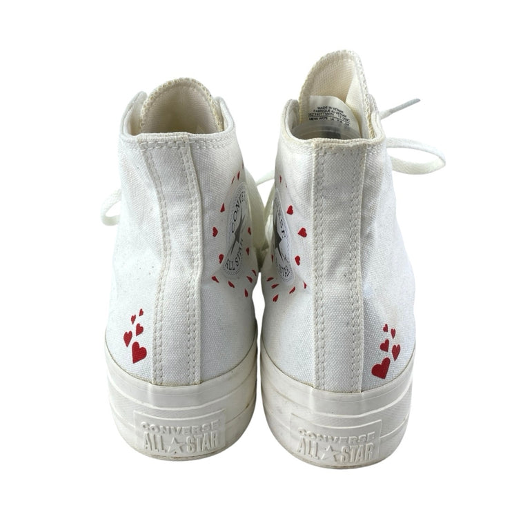 Converse Chuck Taylor All-Star Lift Womens White Heart Print High Top Sneakers 8