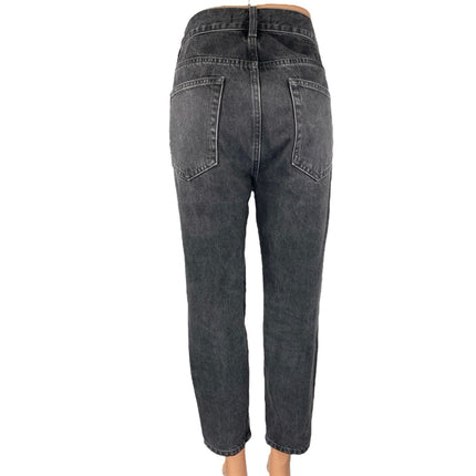 Zara Women's Black High Waisted Straight Tapered Leg Denim Jeans Pants Size 32