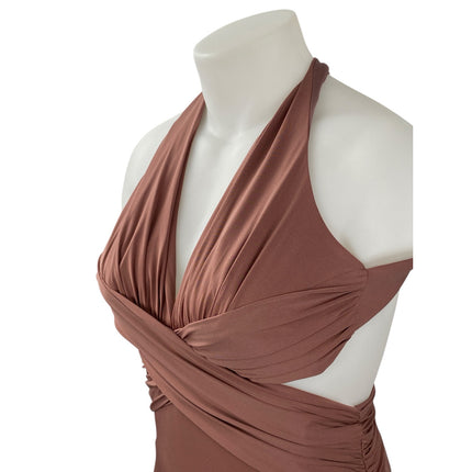 NEW Katie May Blush Pink Sleeveless Halter V Neck Open Back Bridesmaid Dress M