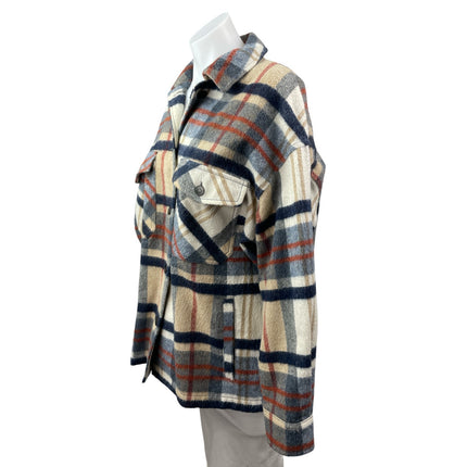 Zara Brown Wool Plaid Check Collared Long Sleeve Button Down Shirt Coat Jacket S