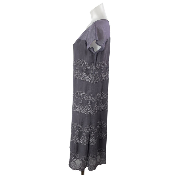 Sundance Dusty Purple Short Sleeve Embroidered Floral Shift Mini Dress Size S