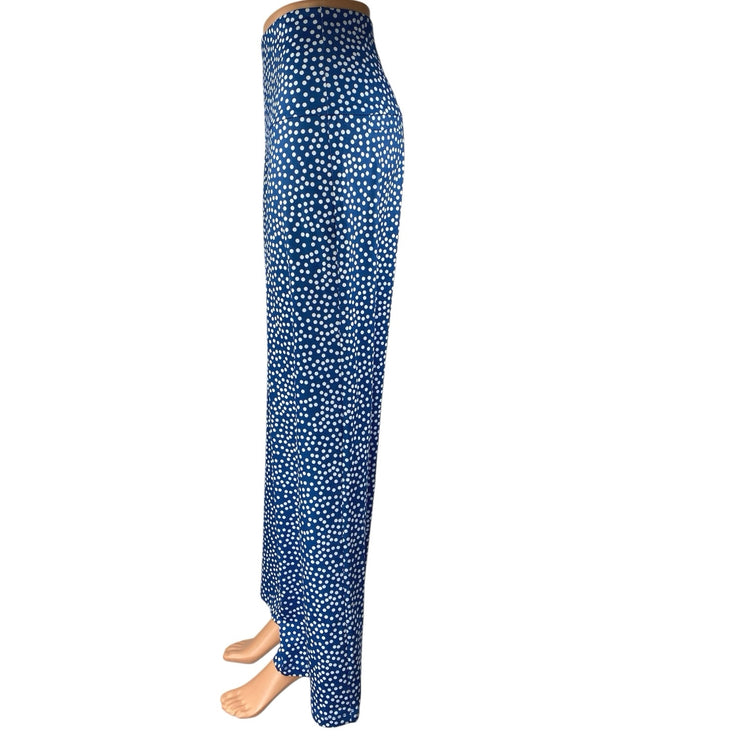 NEW Arolina Blue Silky Satin Polka Dot High Waist Wide Leg Trousers Pants Size S