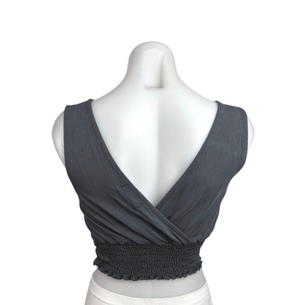 Urban Outfitters Gray Smocked Sleeveless Deep V Stretch Cropped Top Size XS