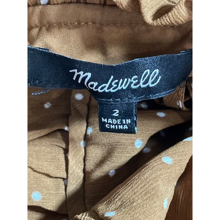 Madewell Sophia Tan Polka Dot Sleeveless Ruffle Cami Tiered Midi Dress Size 2