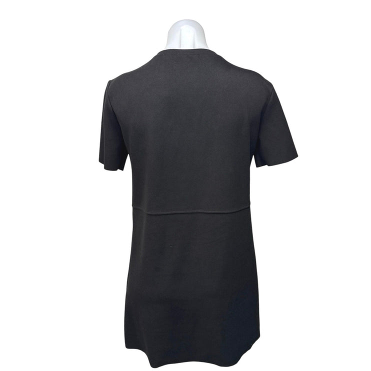 Zara Black Short Sleeve Crew Neck T Shirt Tee Shift Faux Pocket Mini Dress Sz S