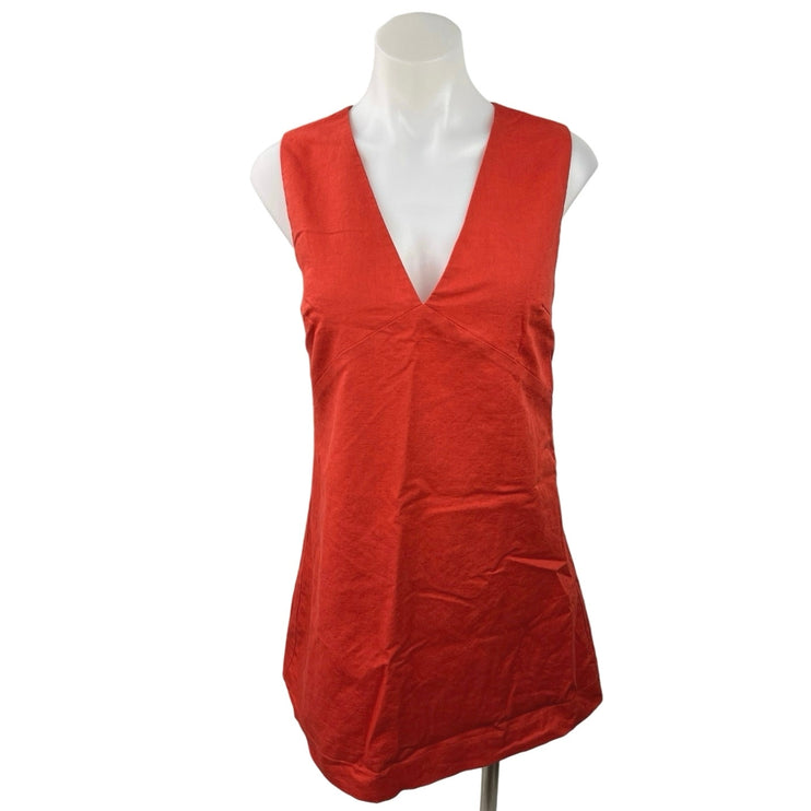 Commense NWT Orange Linen Blend Deep V Neck Sleeveless Mini A Line Dress Size S