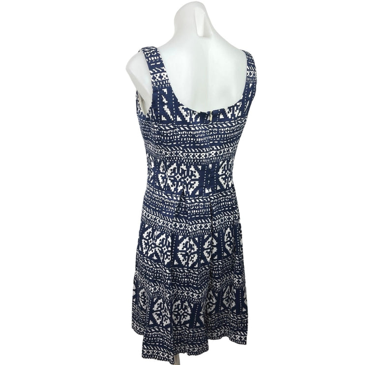 Nine West Blue Printed Scoop Neck Sleeveless Zipper A-Line Flare Dress Size 8