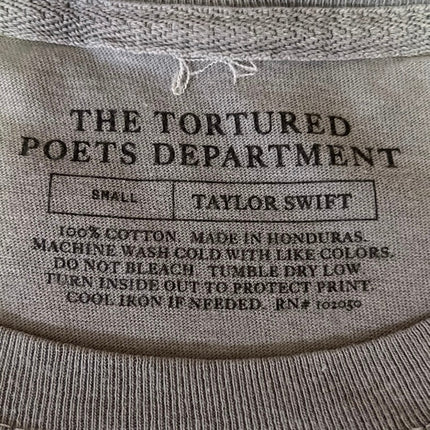 The Tortured Poets Dept Gray White Taylor Swift Concert Tour Sweatshirt Top Sz S