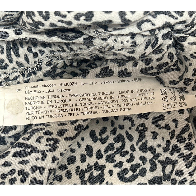 Zara Black White Leopard Animal Print Long Sleeve Mock Neck Midi Dress Size S