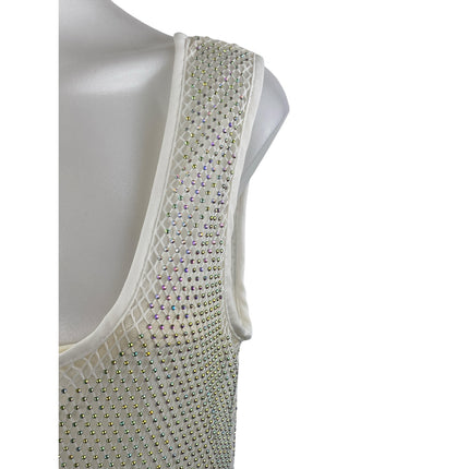 NWT Lavish Ivy White Sleeveless Beaded Mesh Net Maxi Swim Cover Up Dress Size M