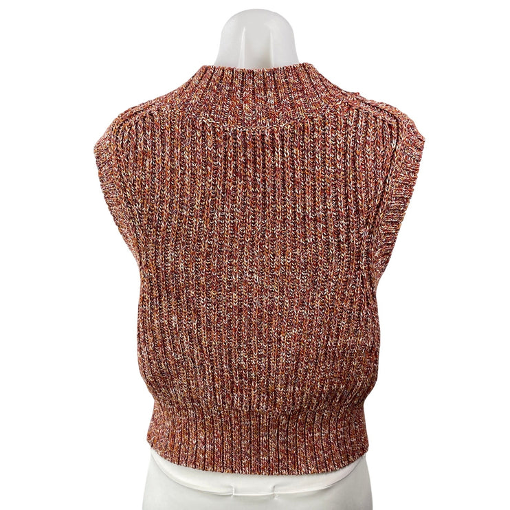 Banana Republic Women's Orange White Sleeveless Heathered Knit Sweater Vest Sz M
