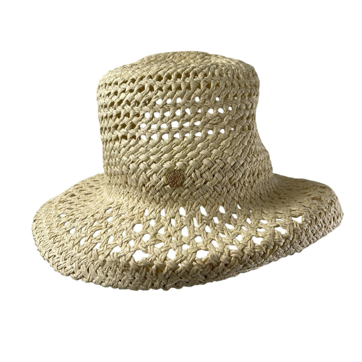 Vince Camuto Women's White Woven Gold Accent Outdoor Straw Bucket Cap Hat OS